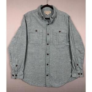 Duluth Trading Button Down Shirt Mens Large Green 100% Cotton Slim Fit Workwear